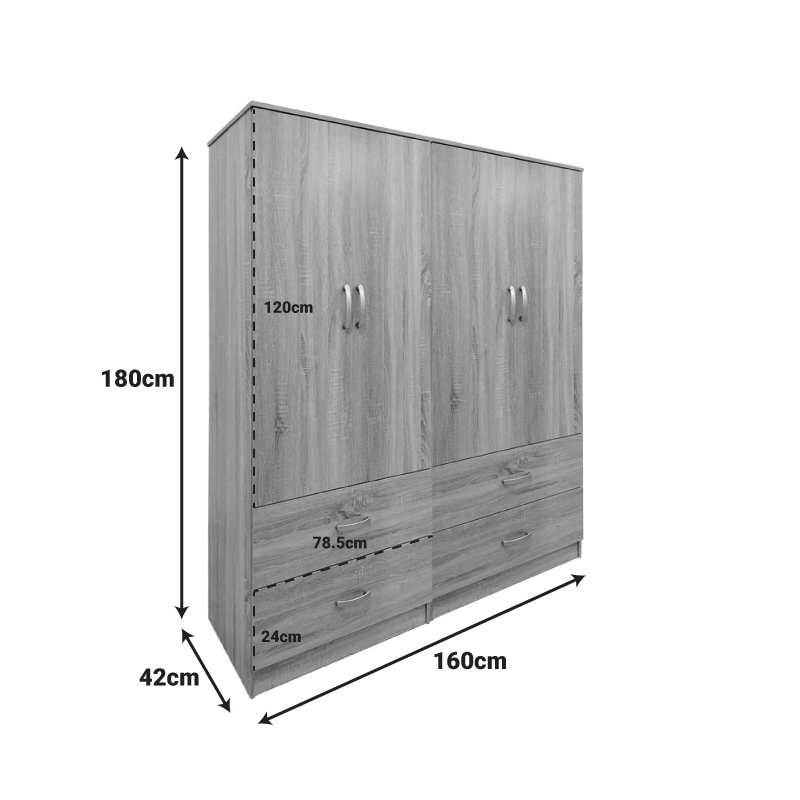 Ντουλάπα τετράφυλλη με συρτάρια Athos pakoworld sonoma 160x42x180εκ Ντουλάπα τετράφυλλη με συρτάρια Athos pakoworld sonoma 160x42x180εκ