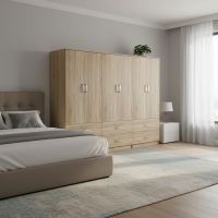 Ντουλάπα εξάφυλλη με συρτάρια Athos pakoworld sonoma 240x42x180εκ Ντουλάπα εξάφυλλη με συρτάρια Athos pakoworld sonoma 240x42x180εκ