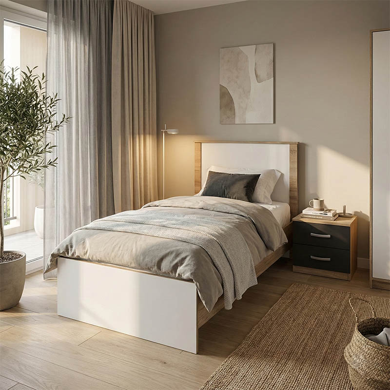 Σετ Κρεβατοκάμαρας Athos Sonoma Λευκό με Κρεβάτι 90x190εκ Σετ 2τεμ