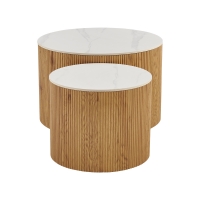 Τραπέζι σαλονιού Nelba pakoworld σετ 2τεμ oak MDF με  κεραμική επιφάνεια σε όψη μαρμάρου
