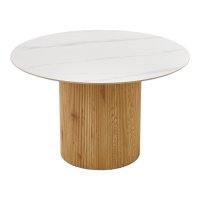 Τραπέζι Sikulu pakoworld oak MDF με κεραμική επιφάνεια σε λευκό μαρμάρου Φ125x77εκ Τραπέζι Sikulu pakoworld oak MDF με κεραμική επιφάνεια σε λευκό μαρμάρου Φ125x77εκ